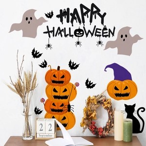 Halloween wall stickers with pumpkins, ghosts, and bats for festive home decoration