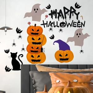 Halloween wall stickers with pumpkin, ghost and bat for living room bedroom decor