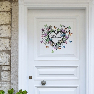 Sticker mural autocollant cœur de papillons avec signe Welcome pour décor de maison