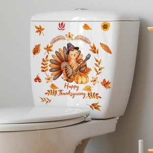 Happy Thanksgiving turkey and pumpkin waterproof toilet wall sticker for autumn bathroom decor