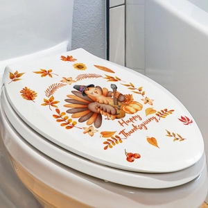 Cartoon turkey with guitar and maple leaves Thanksgiving toilet lid sticker decoration