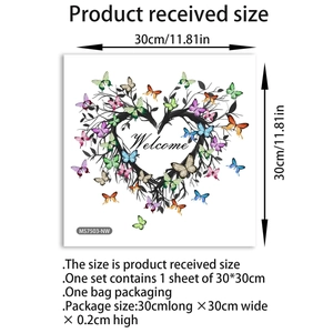 Sticker mural cœur avec papillons et texte Welcome pour décoration d'intérieur chic