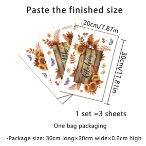 Detail showing dimensions of 3-piece sunflower and butterfly kitchen wall stickers