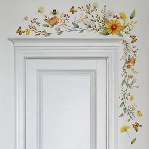 Floral vine butterfly wall stickers for door frame decoration with sunflower designs