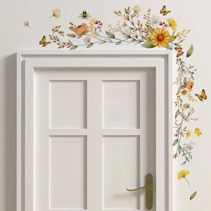 Floral Butterfly Vine Door Frame Wall Sticker Watercolor Sunflower Daisy PVC Self Adhesive Decal Home Decor Living Room