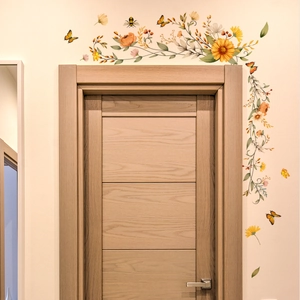 Floral vine wall stickers with butterflies and bees for home door decoration