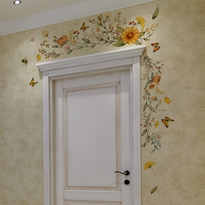 L-shaped floral corner wall sticker with watercolor daisies and butterflies for door frame