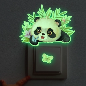 Glow in the dark cartoon panda wall stickers for home light switch decoration