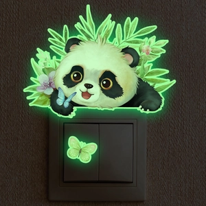 Luminous panda and bamboo light switch wall stickers glowing in the dark home decor
