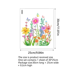 Waterproof floral daisy and butterfly wall decals for bathroom decor measuring 30x25cm
