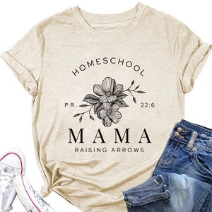 T-shirt abricot à manches courtes avec imprimé homeschool mama et accessoires décontractés