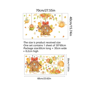 Fall pumpkin cabin window stickers and autumn leaves static wall decals for home decor