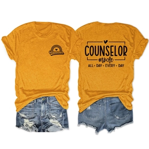 Counselor Mode T-shirt and ripped denim shorts set with front and back graphic prints