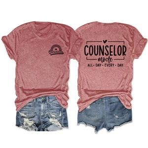 Women's counselor mode t-shirt and denim shorts set with double-sided graphic prints