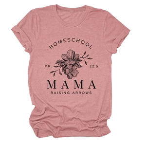 T-shirt femme mauve avec motif floral et lettrage Homeschool Mama en coton