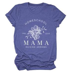 T-shirt violet à col rond avec motif floral Homeschool Mama pour un style décontracté