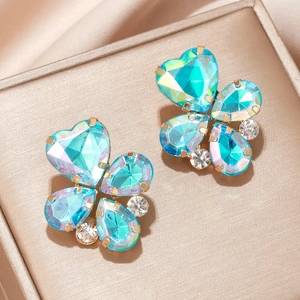 Boucles D'oreilles Papillon En Alliage Plaqué Or Avec Strass En Cristal Coloré En Forme De Coeur Bijoux De Mode Géométriques