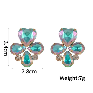 Boucles d'oreilles cœur et trèfle en cristal AB aurore avec placage or et dimensions