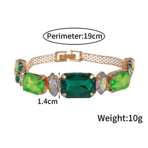 Bracelet vintage en alliage doré avec cristal émeraude pour femme, 19 cm et poids 10 g