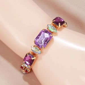 Bracelet vintage luxueux en alliage doré avec pierres violettes taille émeraude et cristaux