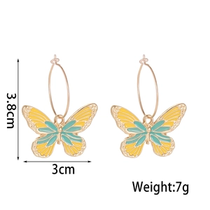 Boucles d'oreilles papillon minimalistes en alliage doré et émail jaune de 3,8 cm