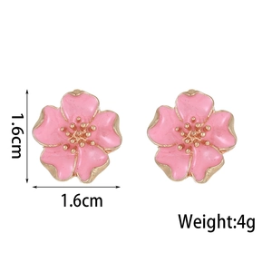 Boucles d'oreilles fleur de pêcher en émail rose et alliage doré, motif de 1,6cm