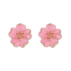 Boucles d'oreilles fleurs roses élégantes avec pétales en alliage doré pour femmes