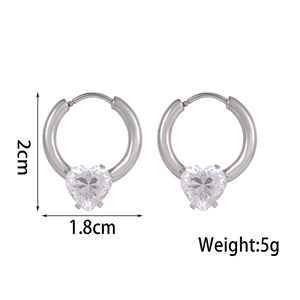Elegant silver-tone alloy hoop earrings with sparkling heart-shaped zircon pendants