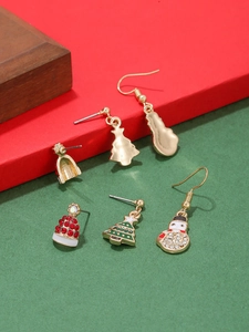 Set di orecchini natalizi con pupazzo di neve, albero e cappello di Babbo Natale festivi
