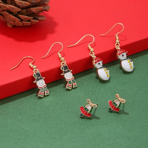 Orecchini di Natale in Lega Smalto e Strass con Pupazzo di Neve Albero di Natale Cappello Campana a Bottone Pendenti Donna