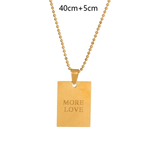 Elegant gold square pendant necklace with More Love engraving on 40+5cm bead chain