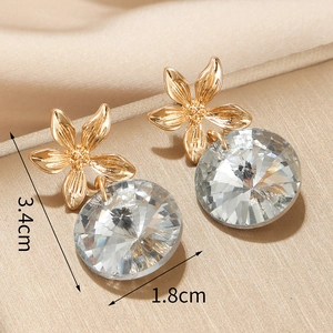 Elegant gold flower crystal drop earrings for women with detailed petal textures
