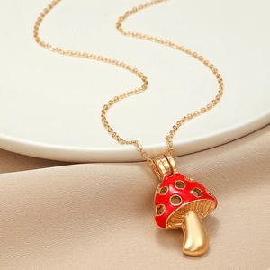 Alloy Zircon Inlaid Hollow Mushroom And Luminous Shell Pendant Necklaces Creative Sweet Jewelry For Women