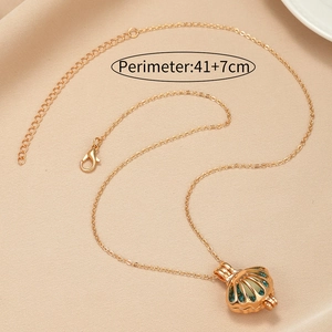Golden shell pendant necklace with zirconia micro-inlays and luminous pearl charm, 41+7cm