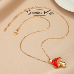 Gold chain necklace with red mushroom pendant and 41+7cm adjustable extension chain