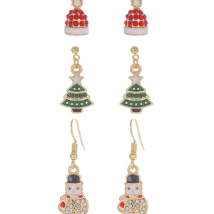 Set di 3 paia di orecchini natalizi con cappello di Babbo Natale, albero e pupazzo di neve