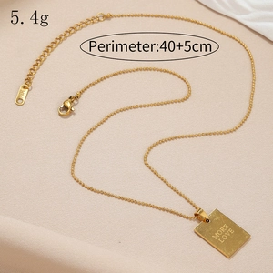 Chic gold square pendant necklace with More Love engraving and 40cm ball chain