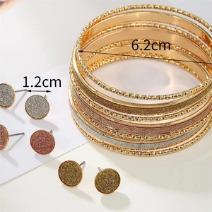 Retro multi-layer gold alloy bracelet set and glitter stud earrings for women