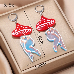 Creative acrylic mushroom legs drop earrings with iridescent finish for women