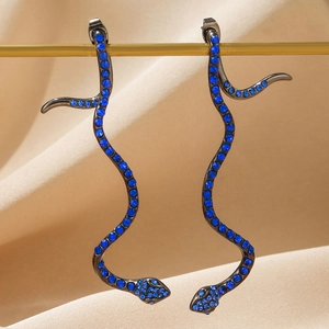 Elegant Snake Shape Long Drop Earrings Alloy Inlaid Blue Rhinestone Vintage Gothic Style Jewelry Gift For Women