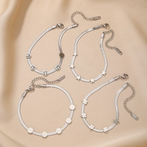 Stainless Steel Snake Chain Bracelet With Star Clover Tree Of Life Charms Minimalist Jewelry For Women Men Adjustable
