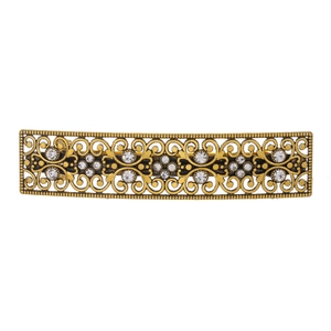 Vintage gold hollowed floral hair clip with crystals for elegant ponytail styling