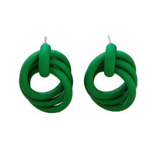 Deep green matte multi-layer twist hoop earrings with vintage minimalist design