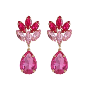 Pink and red crystal teardrop dangle earrings with marquise stones in gold plating