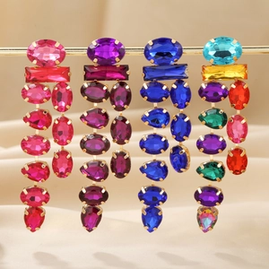 Bohemian Long Tassel Drop Earrings Alloy Colorful Rhinestone Water Drop Geometric For Women Party Dinner Jewelry