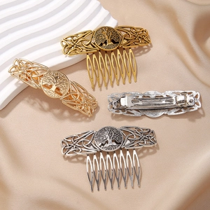 Vintage Ethnic Alloy Hollow Tree Of Life Celtic Knot Hair Comb And Spring Clip Hair Accessories For Women Daily Party
