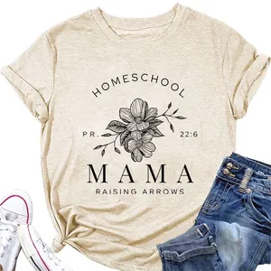 T-Shirt Décontracté à Col Rond et Manches Courtes pour Femmes Homeschool Mama Raising Arrows Top Imprimé Floral