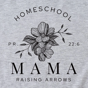 T-shirt gris en coton avec motifs floraux noirs et texte imprimé homeschool mama