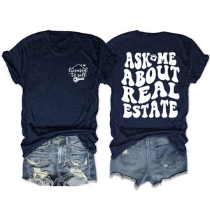 Detail of real estate t-shirt front and back prints with licensed to sell text and key graphic