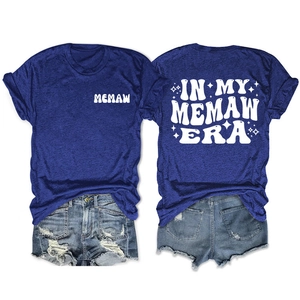 Front and back detail of In My Memaw Era t-shirt with vintage white lettering and stars